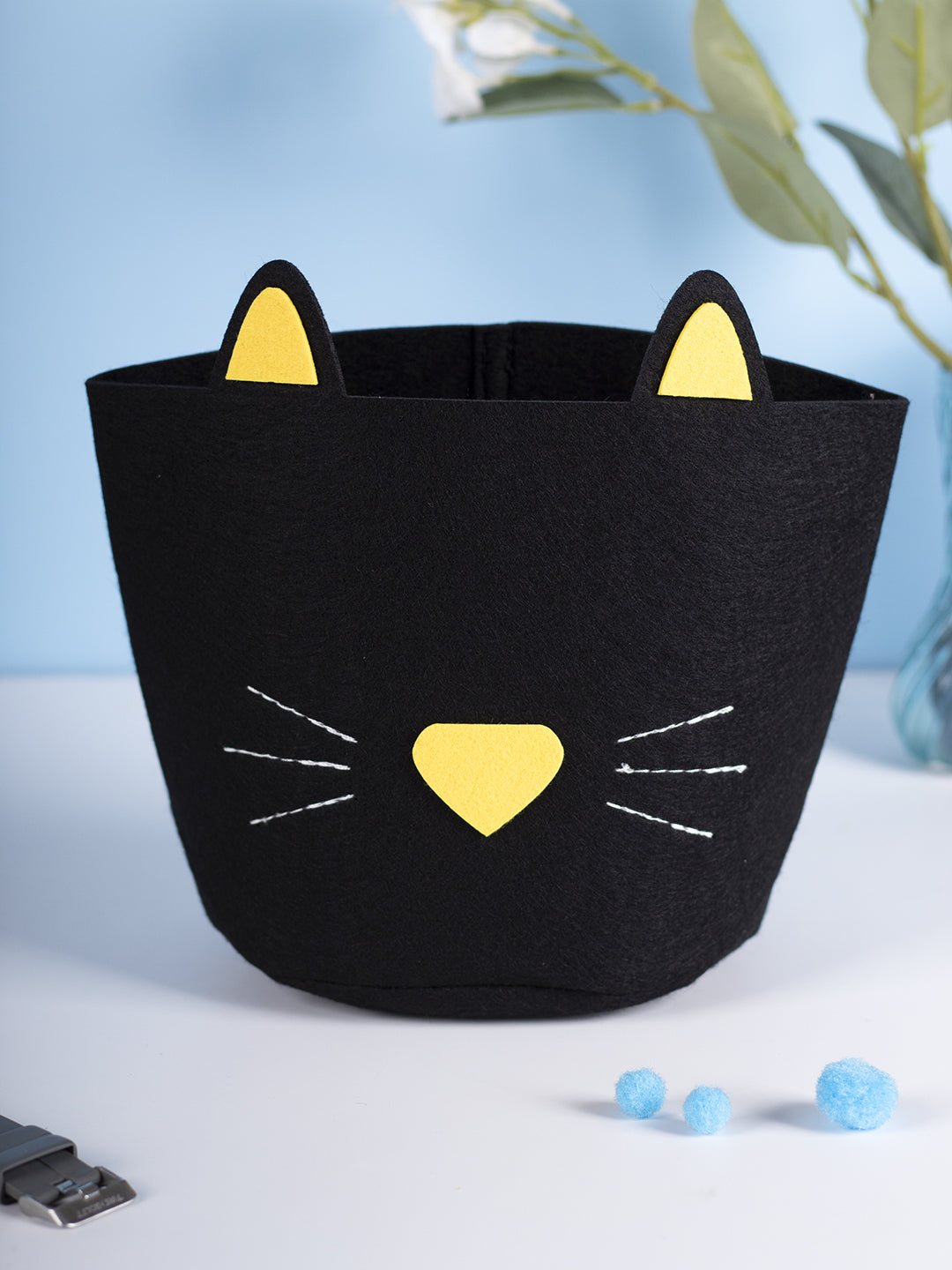 VON CASA Cylindrical Felt Organizer Basket - 5 Litre, Black
