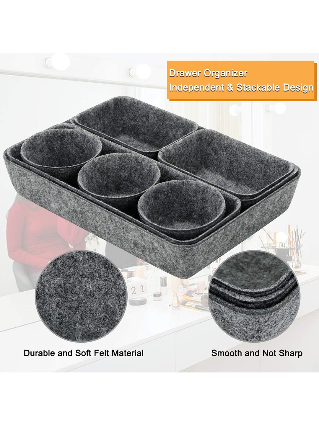 VON CASA Rectangular Felt Desk Organizer - Dark Grey