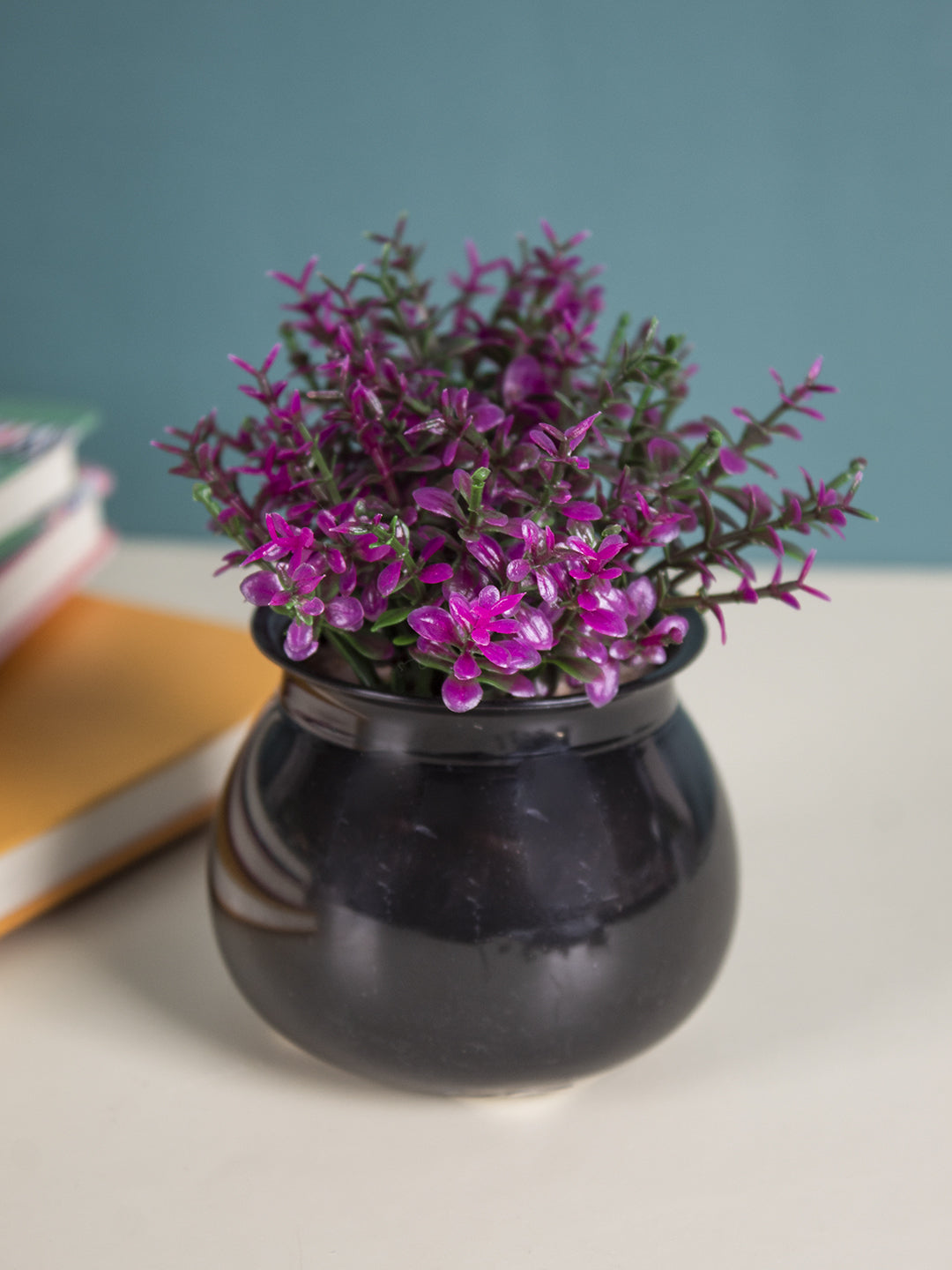 VON CASA Plastic Purple Flower With Pot - Black