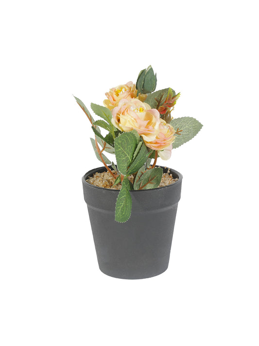 VON CASA Realistic Artificial Bonsai Fake Rose Flower Plant Black Pot