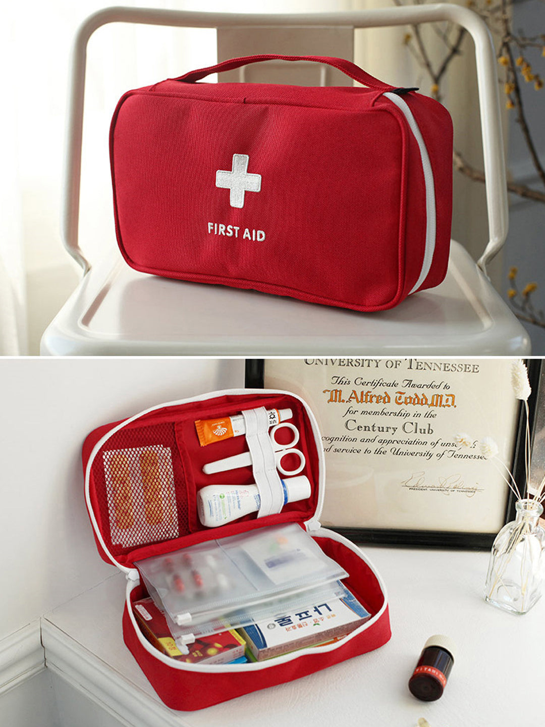 VON CASA Rectangular Polyester First Aid Box - Red
