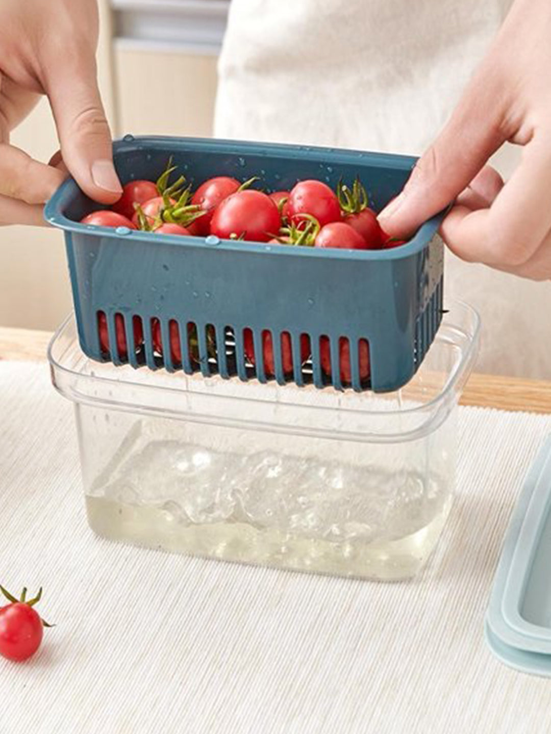 VON CASA Fridge Pull-Out Fruit & Vegetables Space Saver Shelf Holder - Blue & Grey
