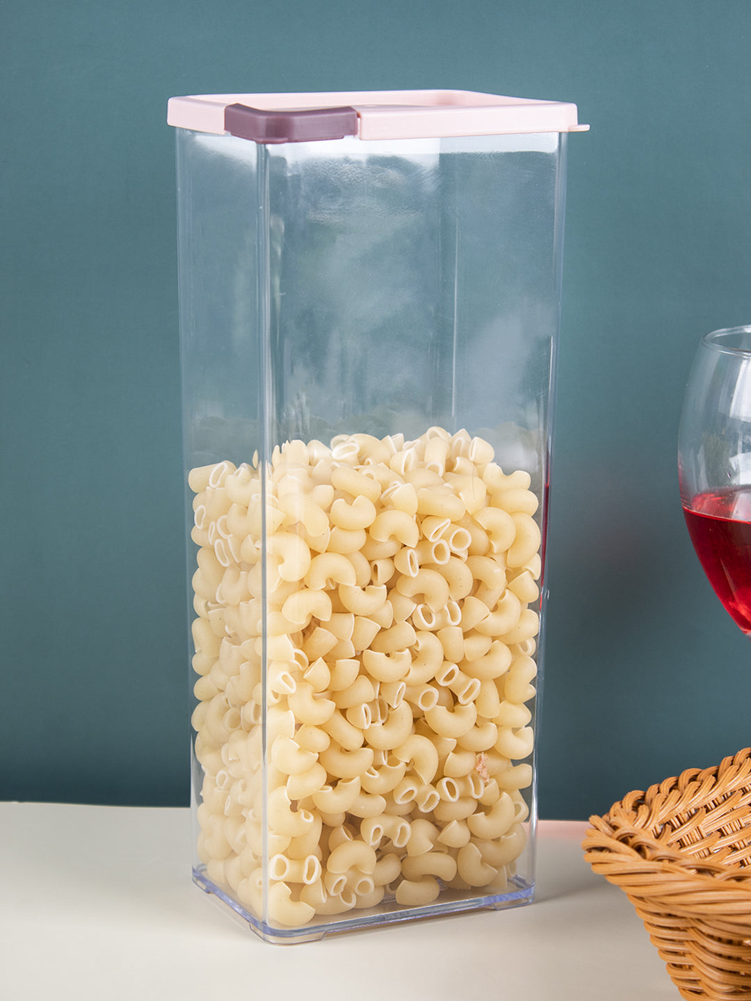 VON CASA Tall Plastic Cereal Dispenser Jar With Lid - Pink