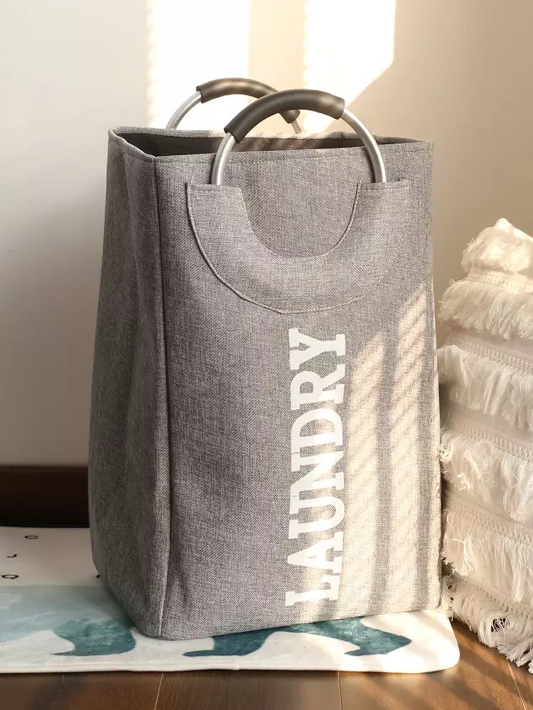 VON CASA Large Canvas Laundry Basket With Handle - 50 Litre - Cloudy Grey