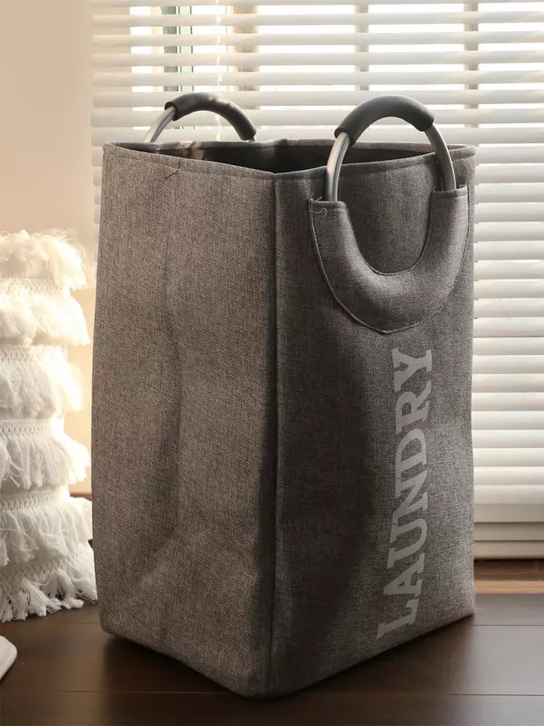 VON CASA Large Canvas Laundry Basket With Handle - 50 Litre - Cloudy Grey
