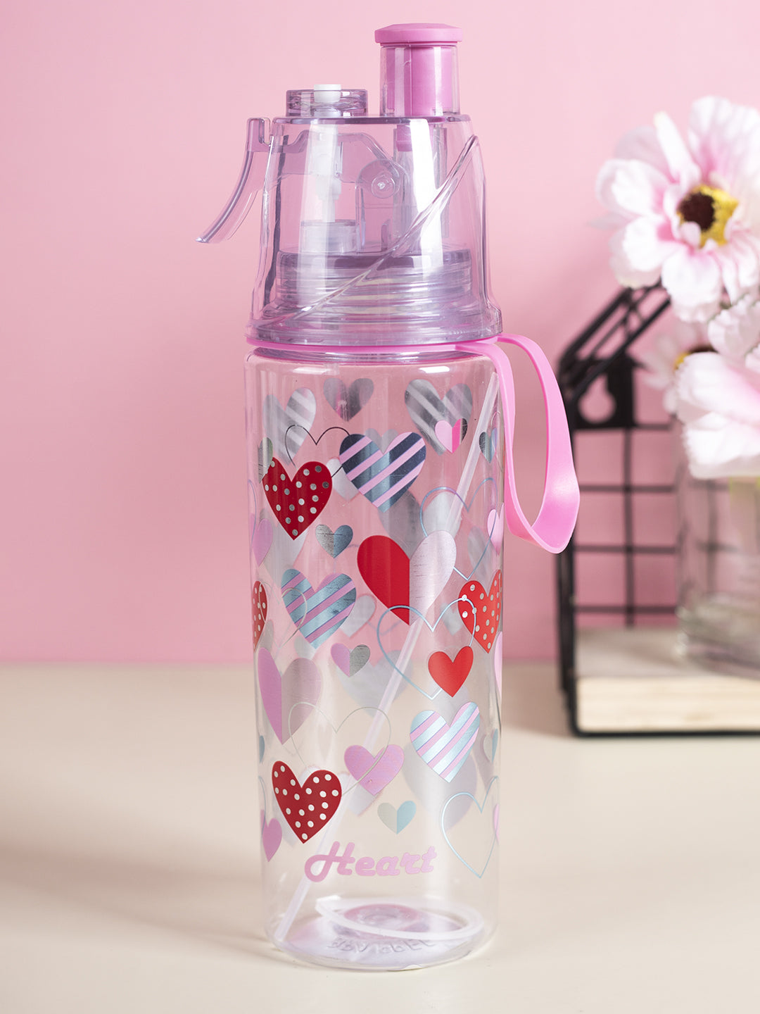 VON CASA Transparent Plastic Water Bottles - Pink, 500Ml