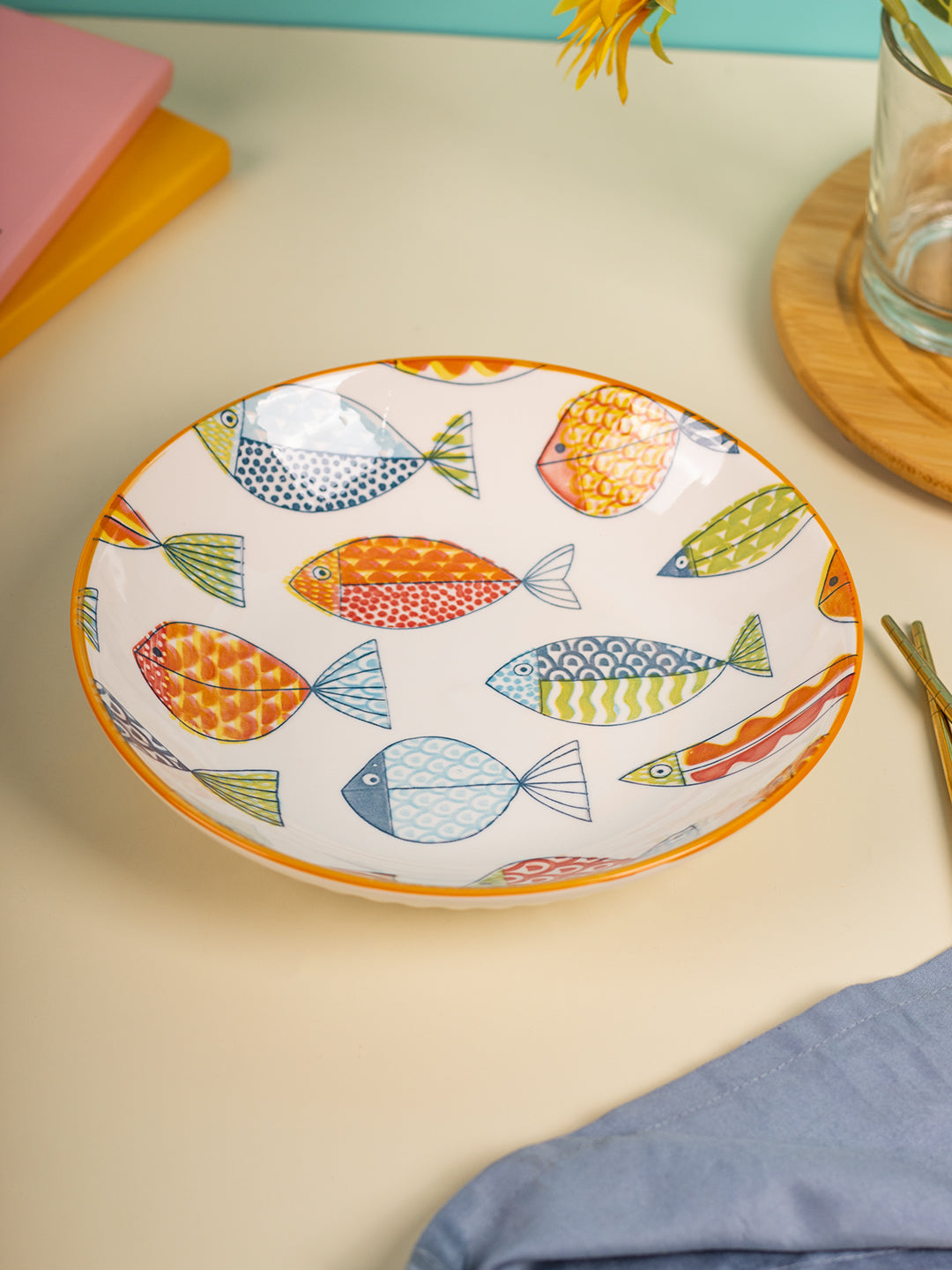 VON CASA Round Ceramic Serving Bowl - Multicolor