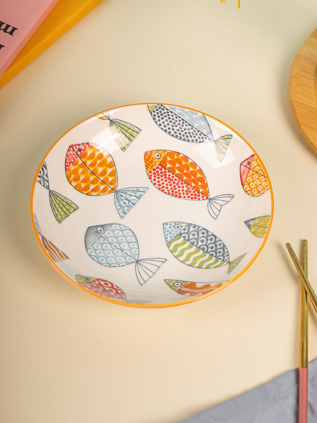 VON CASA Round Ceramic Serving Bowl - Multicolor