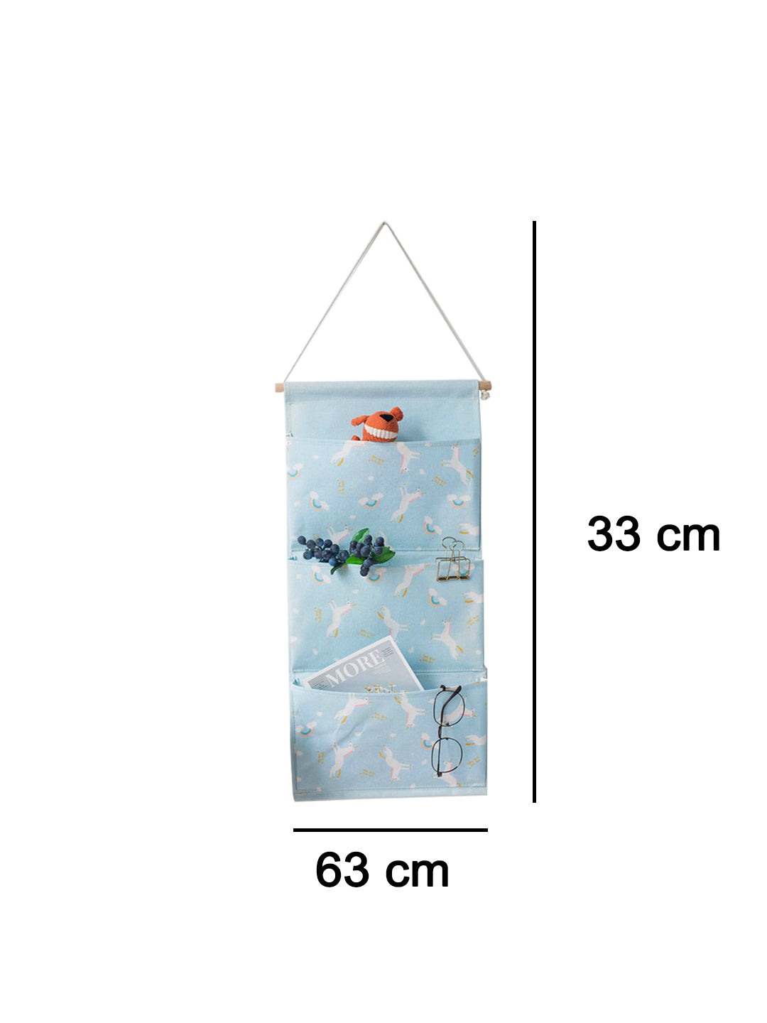 VON CASA Blue Wall Hanging Storage Bag With 3 Pocket And Key Hook