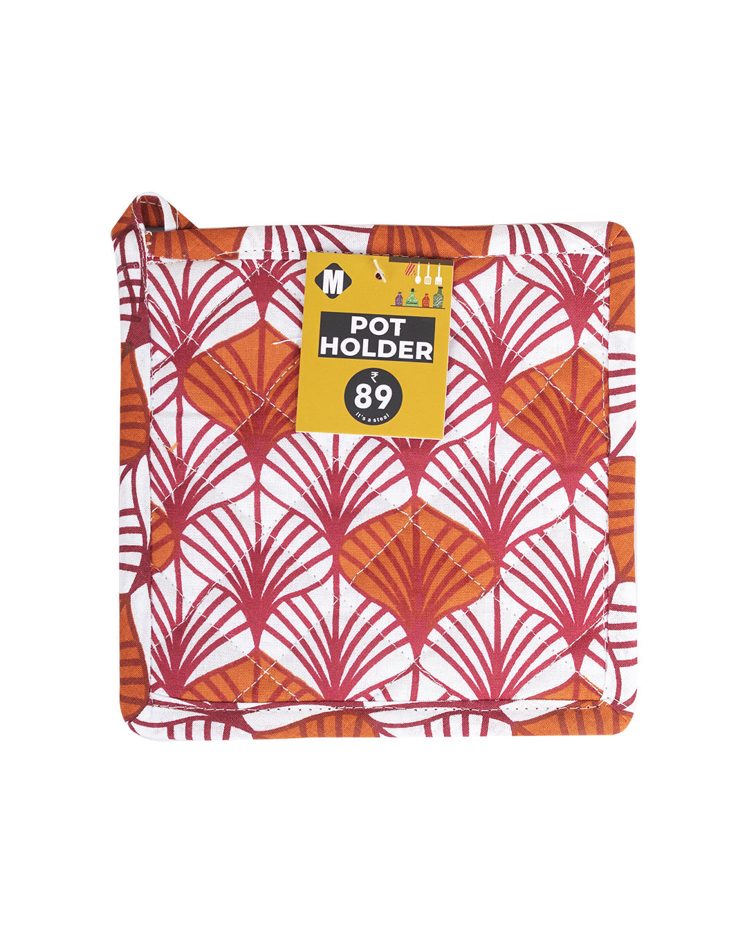 VON CASA Symmetrical Design Printed Cotton Pot Holder ( Set Of 2, Maroon )