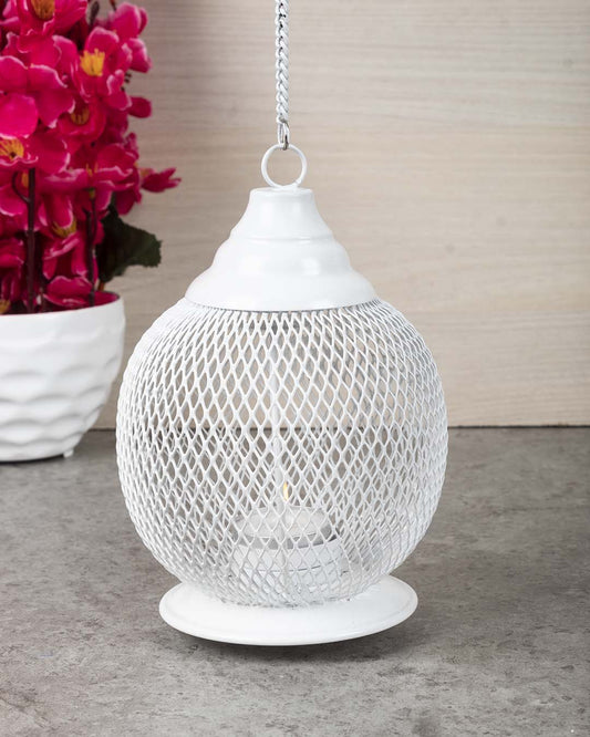 Lighting Hanging T-Light Holder, Diwali Decor, White, Iron