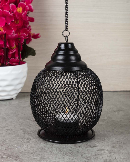 VON CASA Hanging T-Light Holder, Diwali Decor, Black, Iron