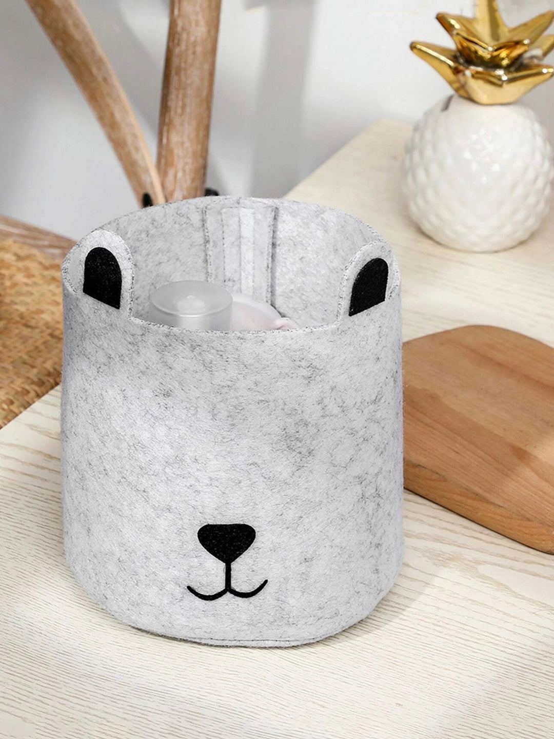 VON CASA Cylindrical Felt Organizer Basket - 27 Litre, Off White