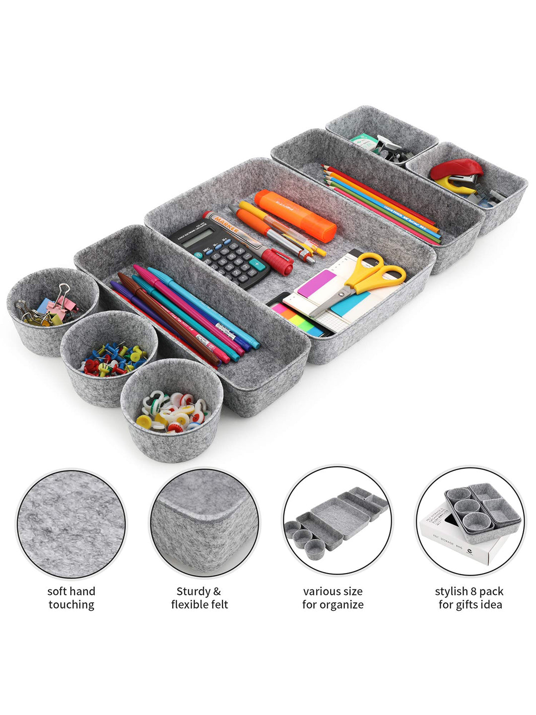 VON CASA Rectangular Felt Desk Organizer - Light Grey