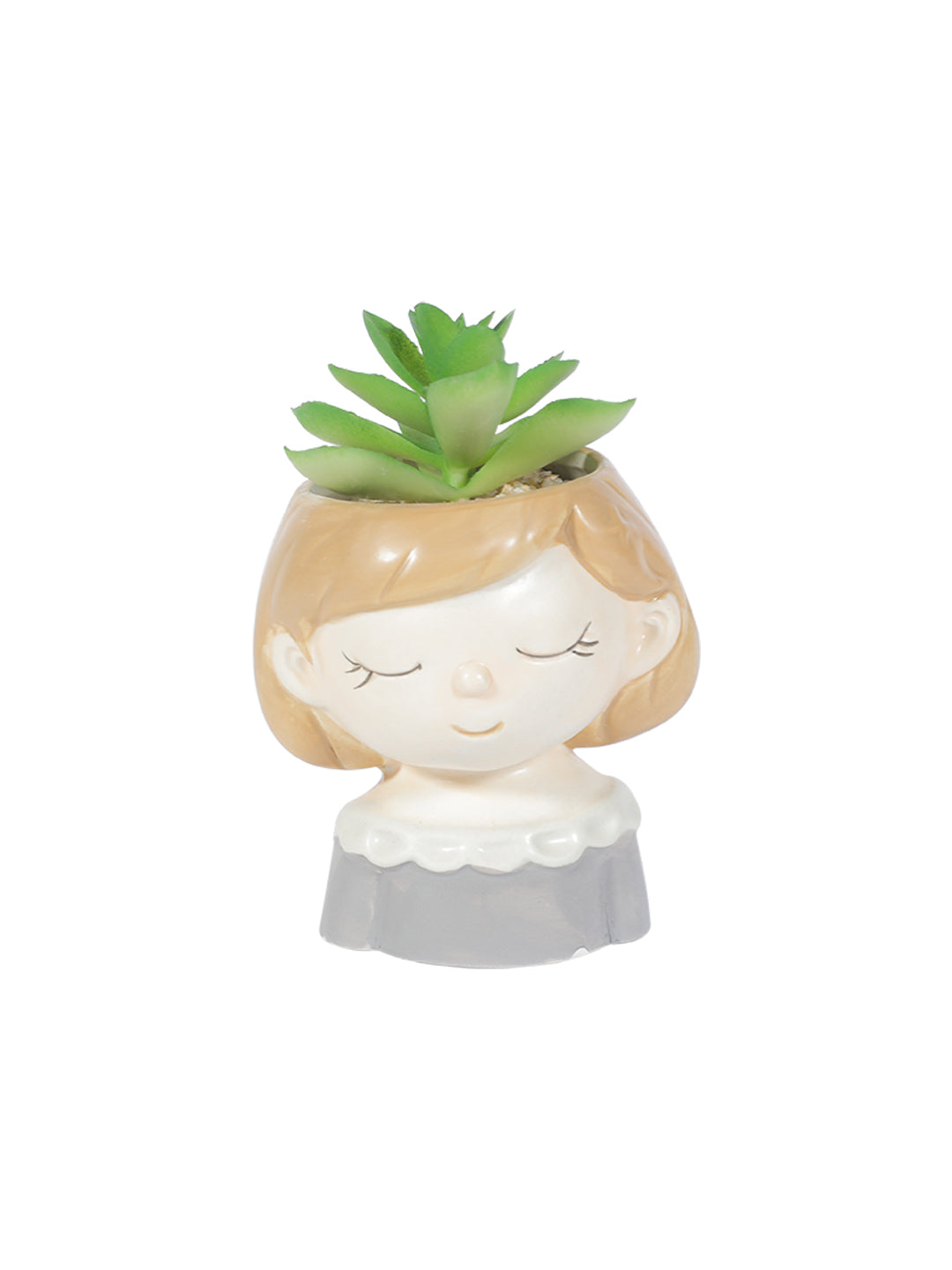 VON CASA Lady Face Artificial Planter Pot With Green Flower