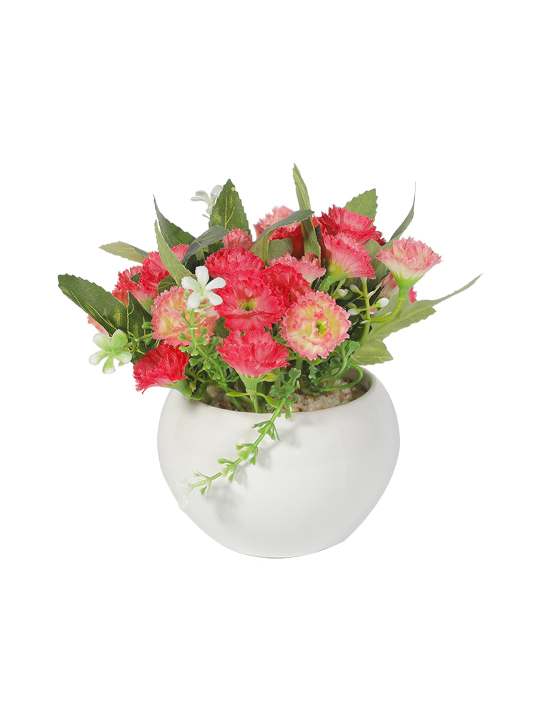 VON CASA Round Plastic Pink Flower With Pot - White