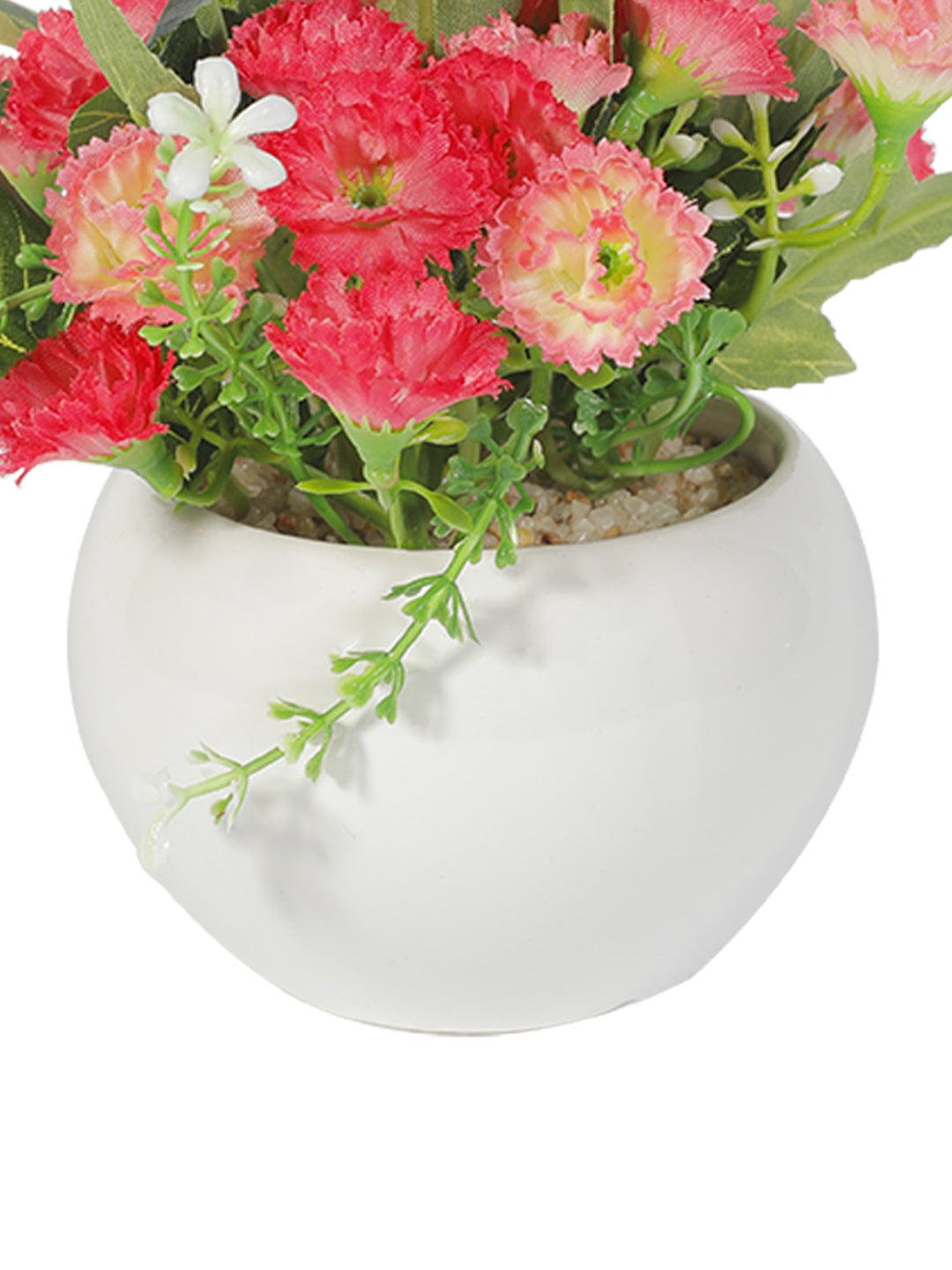 VON CASA Round Plastic Pink Flower With Pot - White