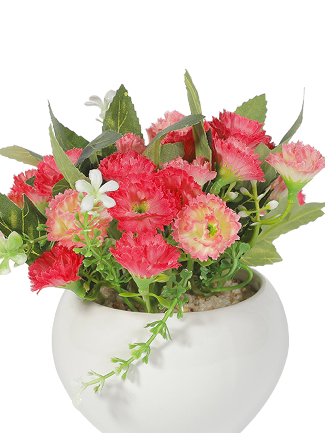 VON CASA Round Plastic Pink Flower With Pot - White