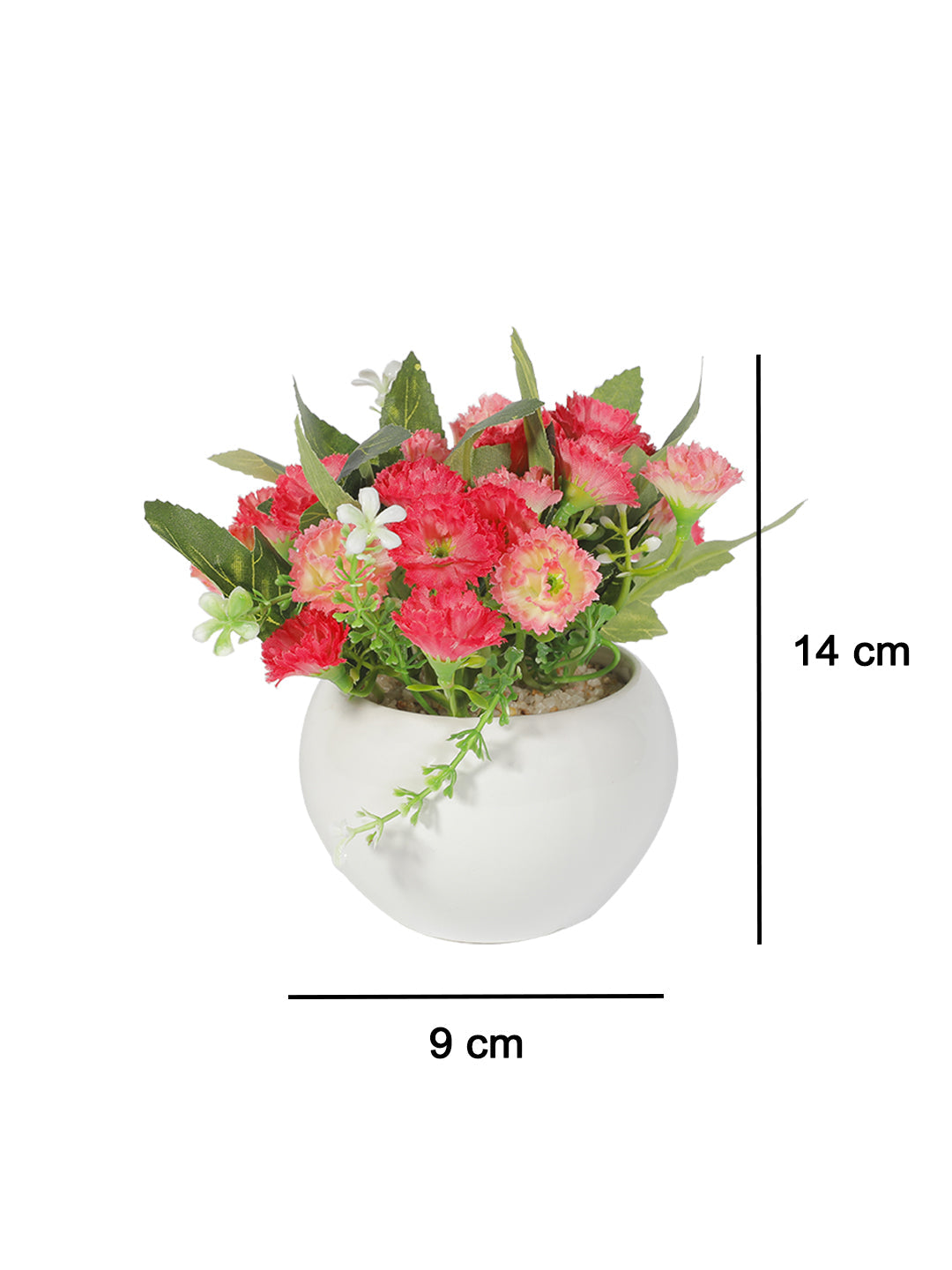 VON CASA Round Plastic Pink Flower With Pot - White