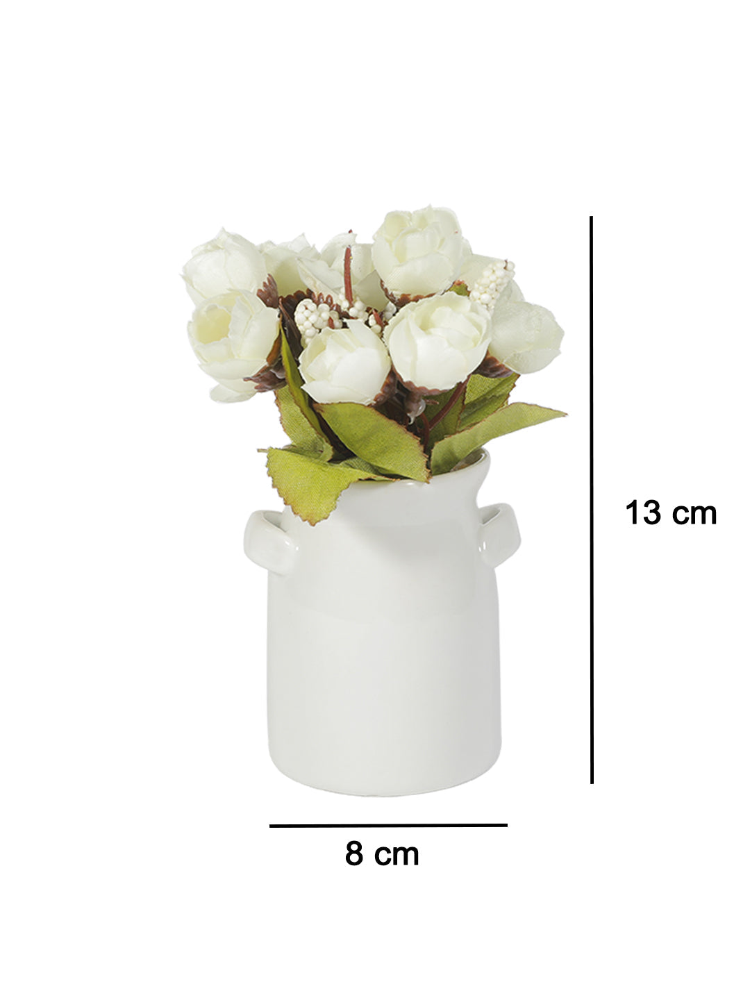 VON CASA Cylindrical Plastic Flower With Pot - White Rose White Pot