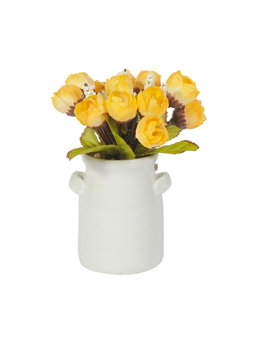VON CASA Cylindrical Plastic Flower With Pot - Yellow Rose White Pot