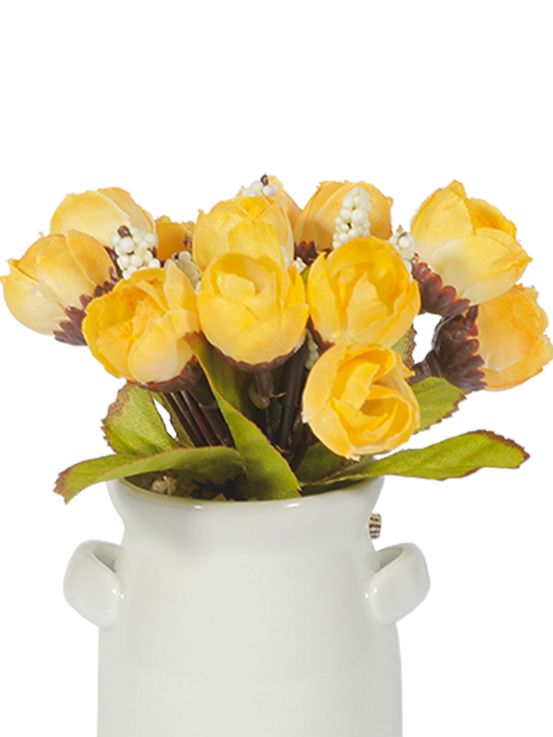 VON CASA Cylindrical Plastic Flower With Pot - Yellow Rose White Pot