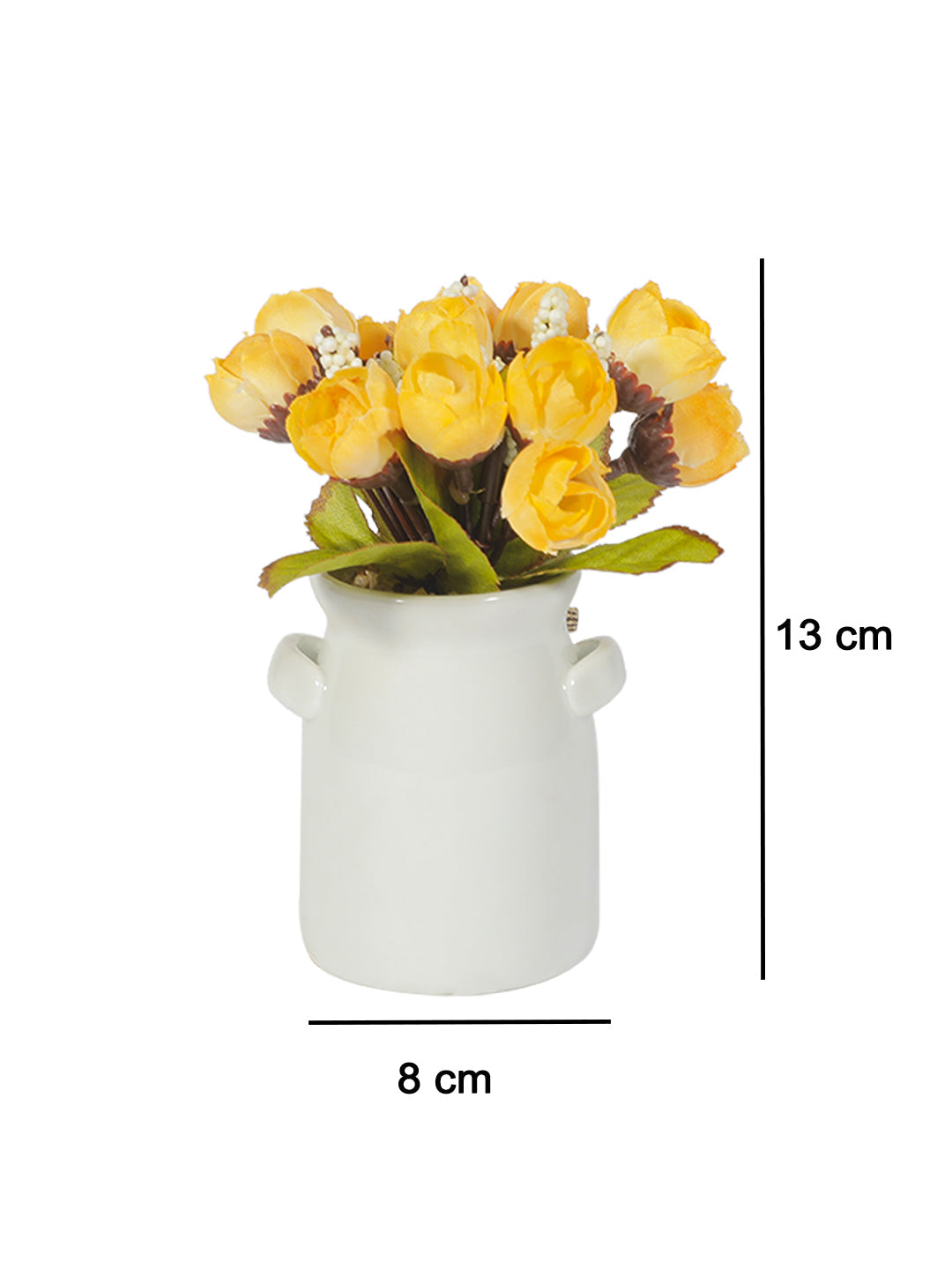 VON CASA Cylindrical Plastic Flower With Pot - Yellow Rose White Pot