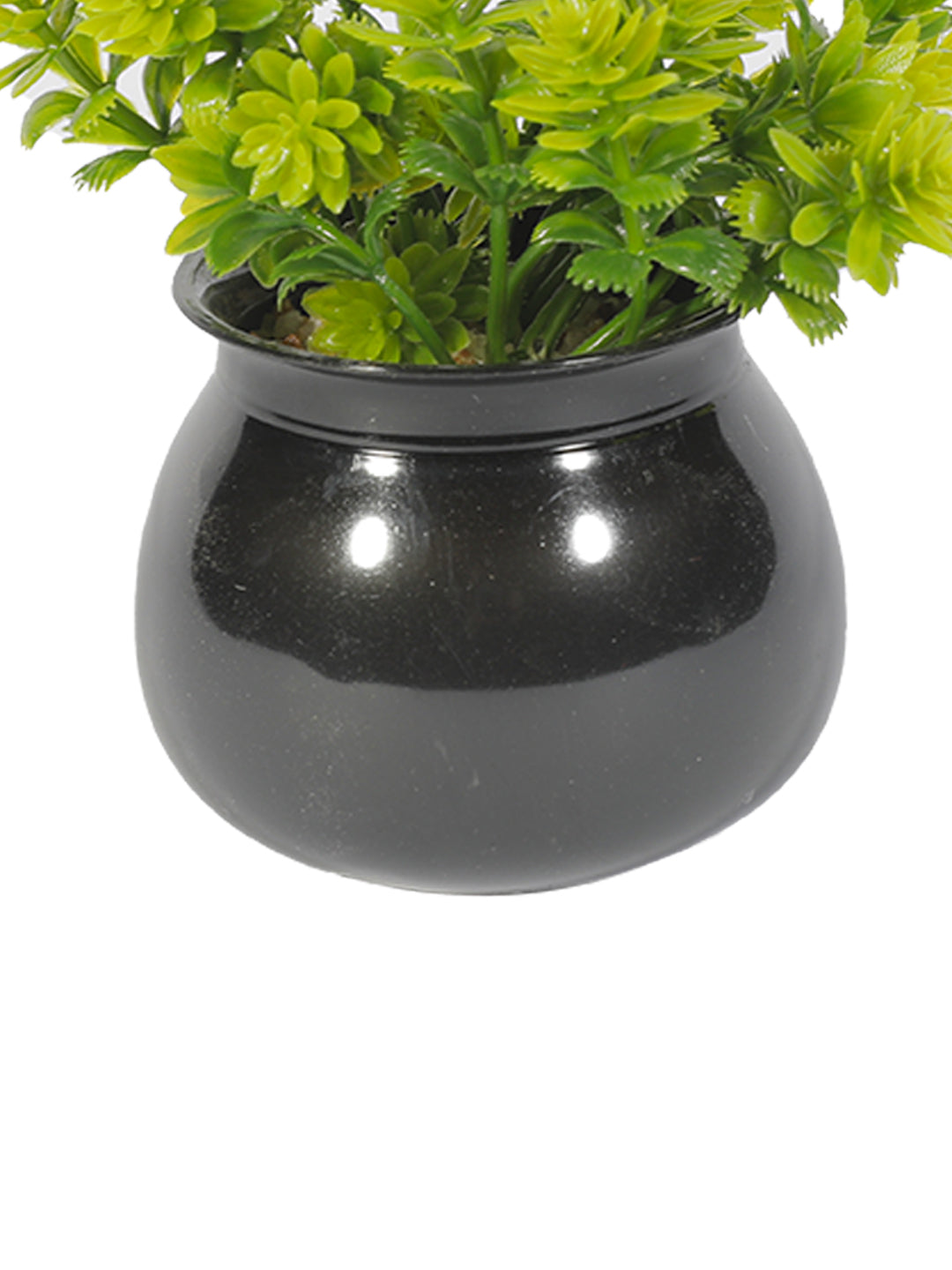 VON CASA Plastic Green Flower With Pot - Black