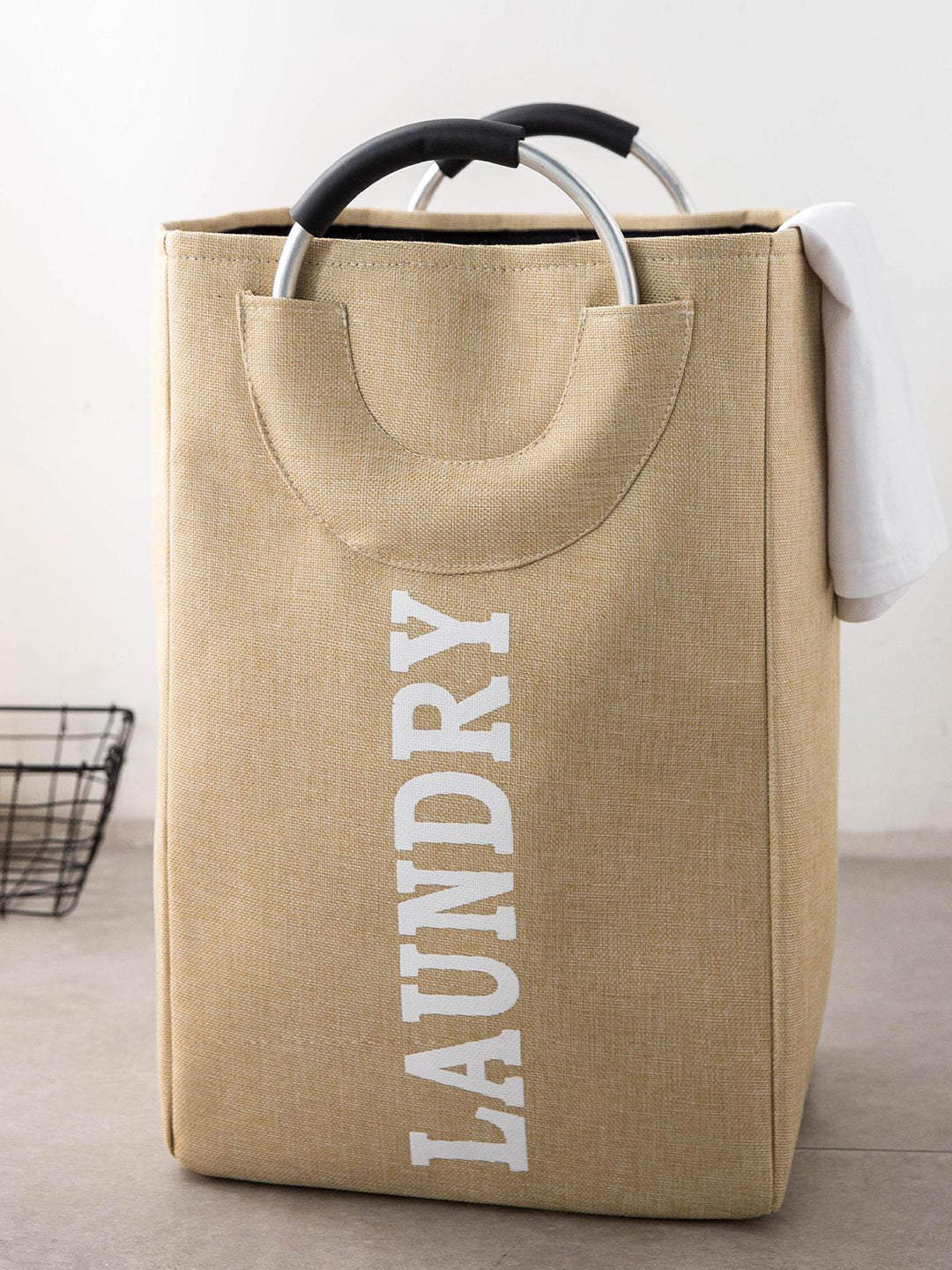 VON CASA Large Canvas Laundry Basket With Handle - 50 Litre - Beige