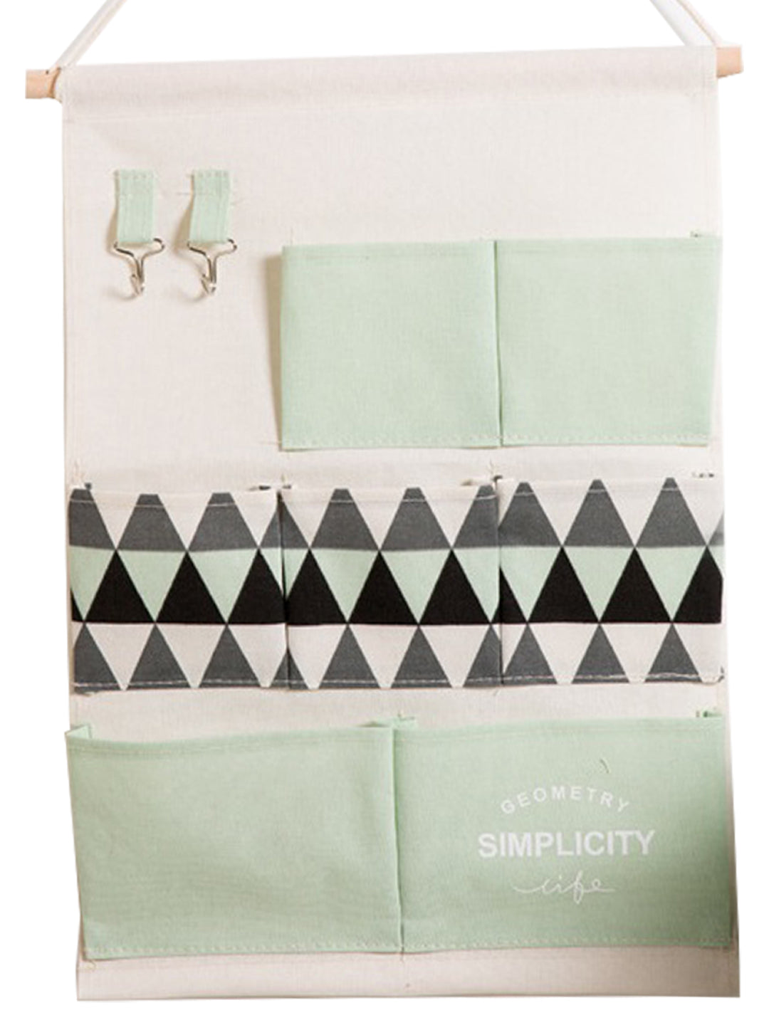 VON CASA Wall Hanging Storage Bag With 7 Pockets And Key Hook - Green
