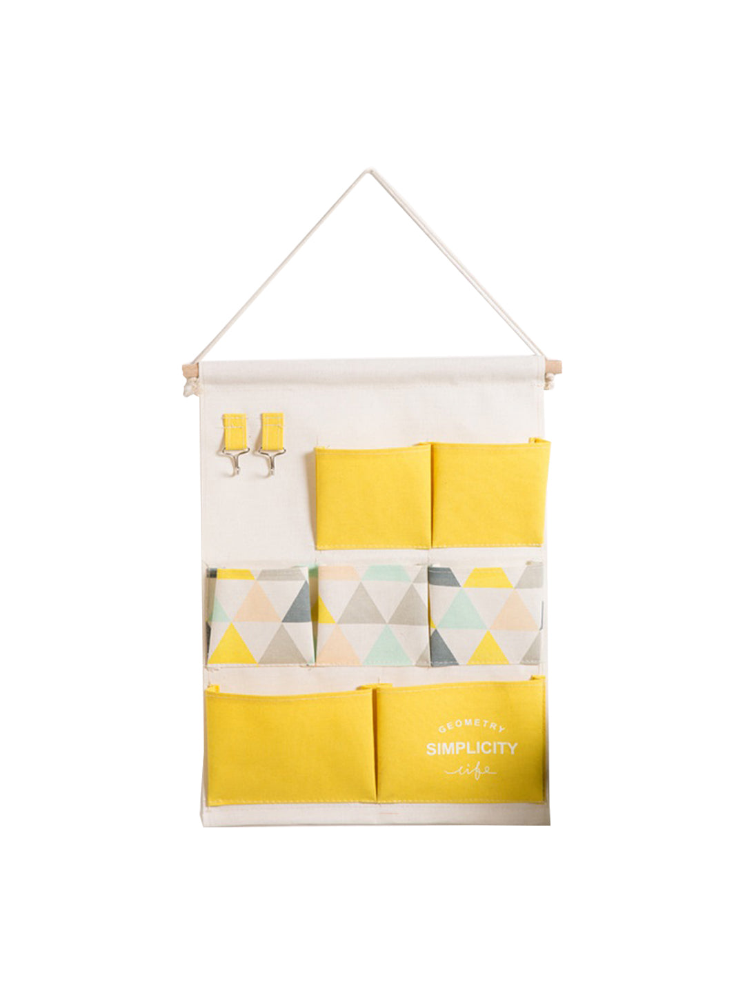 VON CASA Wall Hanging Storage Bag With 7 Pockets And Key Hook - Yellow
