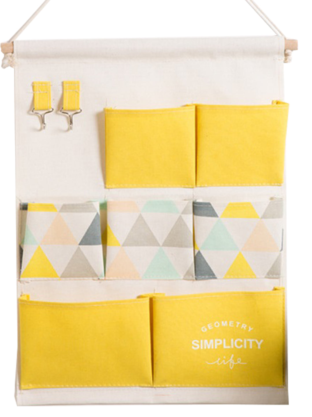 VON CASA Wall Hanging Storage Bag With 7 Pockets And Key Hook - Yellow