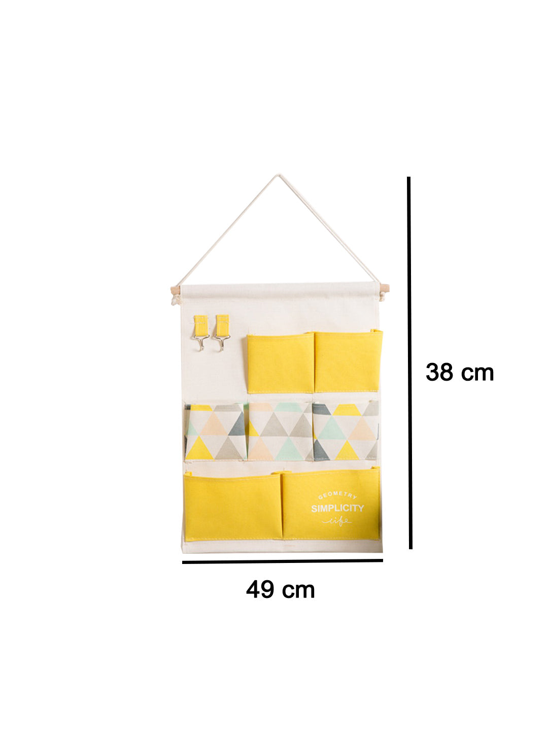 VON CASA Wall Hanging Storage Bag With 7 Pockets And Key Hook - Yellow