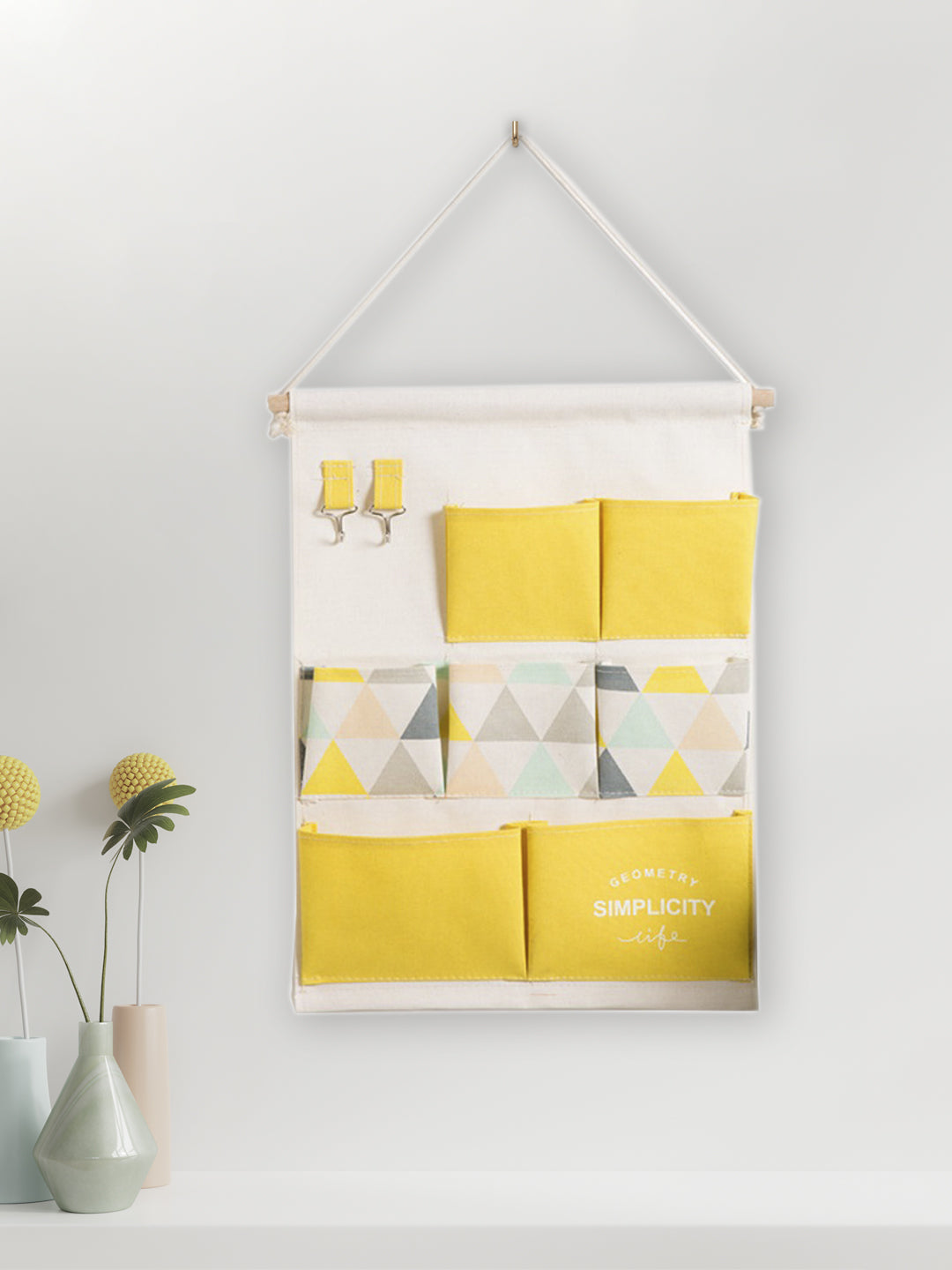 VON CASA Wall Hanging Storage Bag With 7 Pockets And Key Hook - Yellow