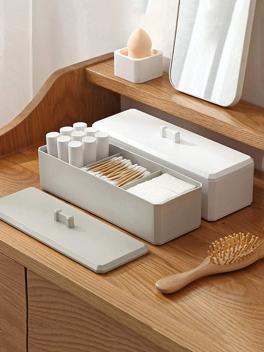 VON CASA White Makeup Organizer Container With Lid - 26X8.5X7Cm
