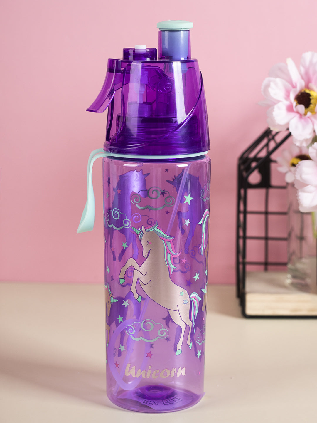 VON CASA Transparent Plastic Water Bottles - Purple, 500Ml