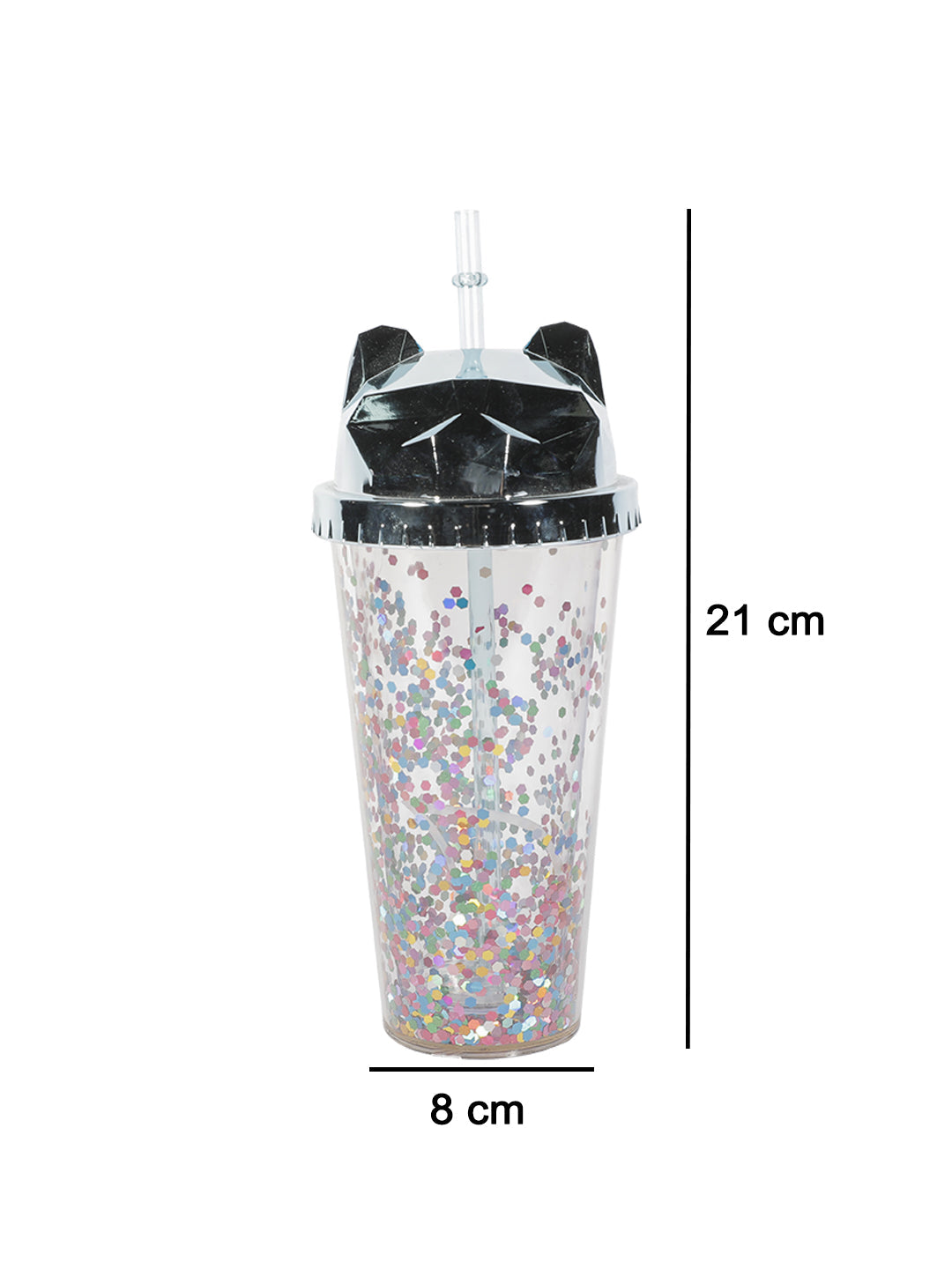 VON CASA 380Ml Silver Cat Ear Travel Sipper With Straw