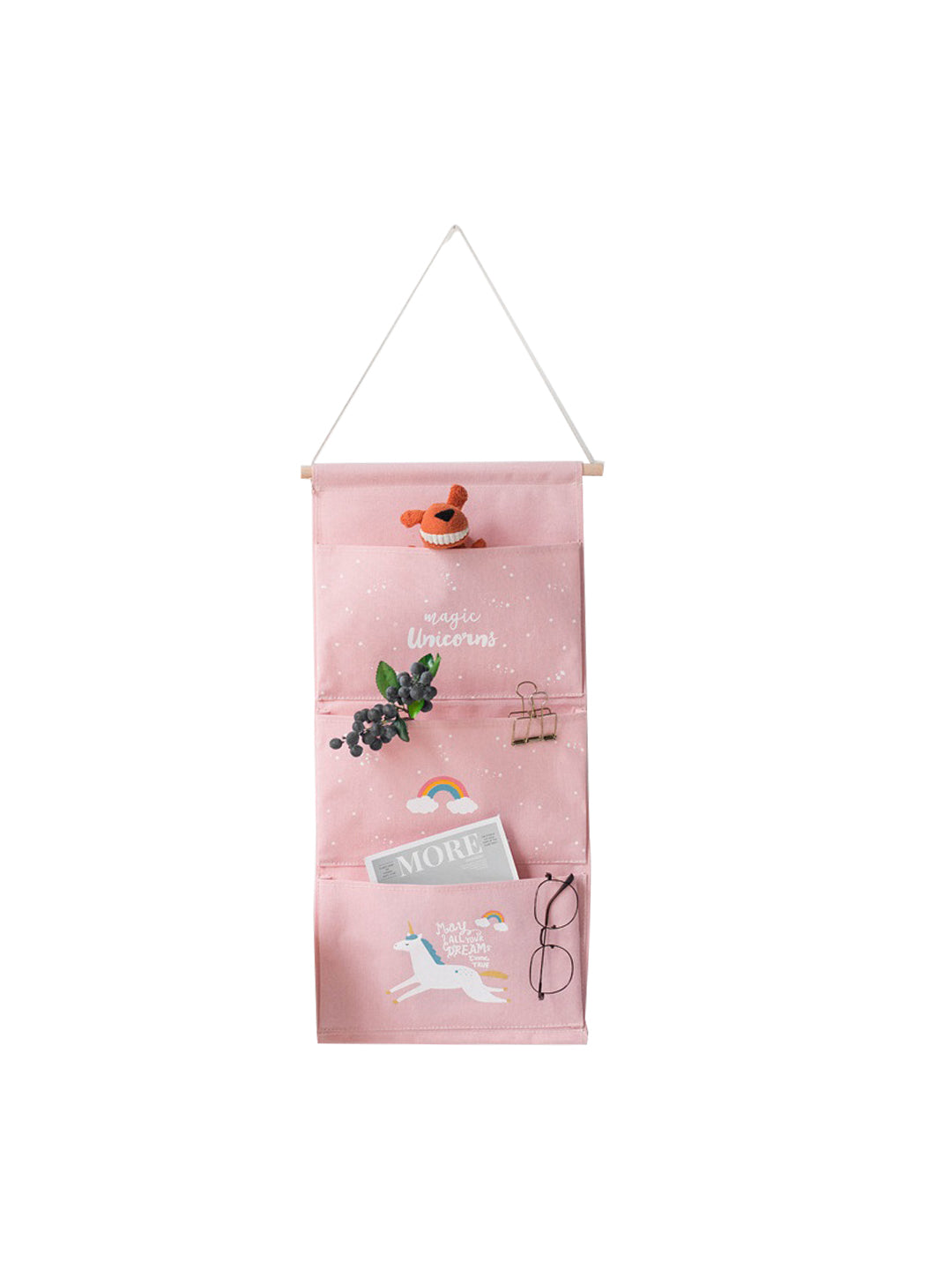 VON CASA Wall Hanging Storage Bag With 3 Pocket And Key Hook - Pink