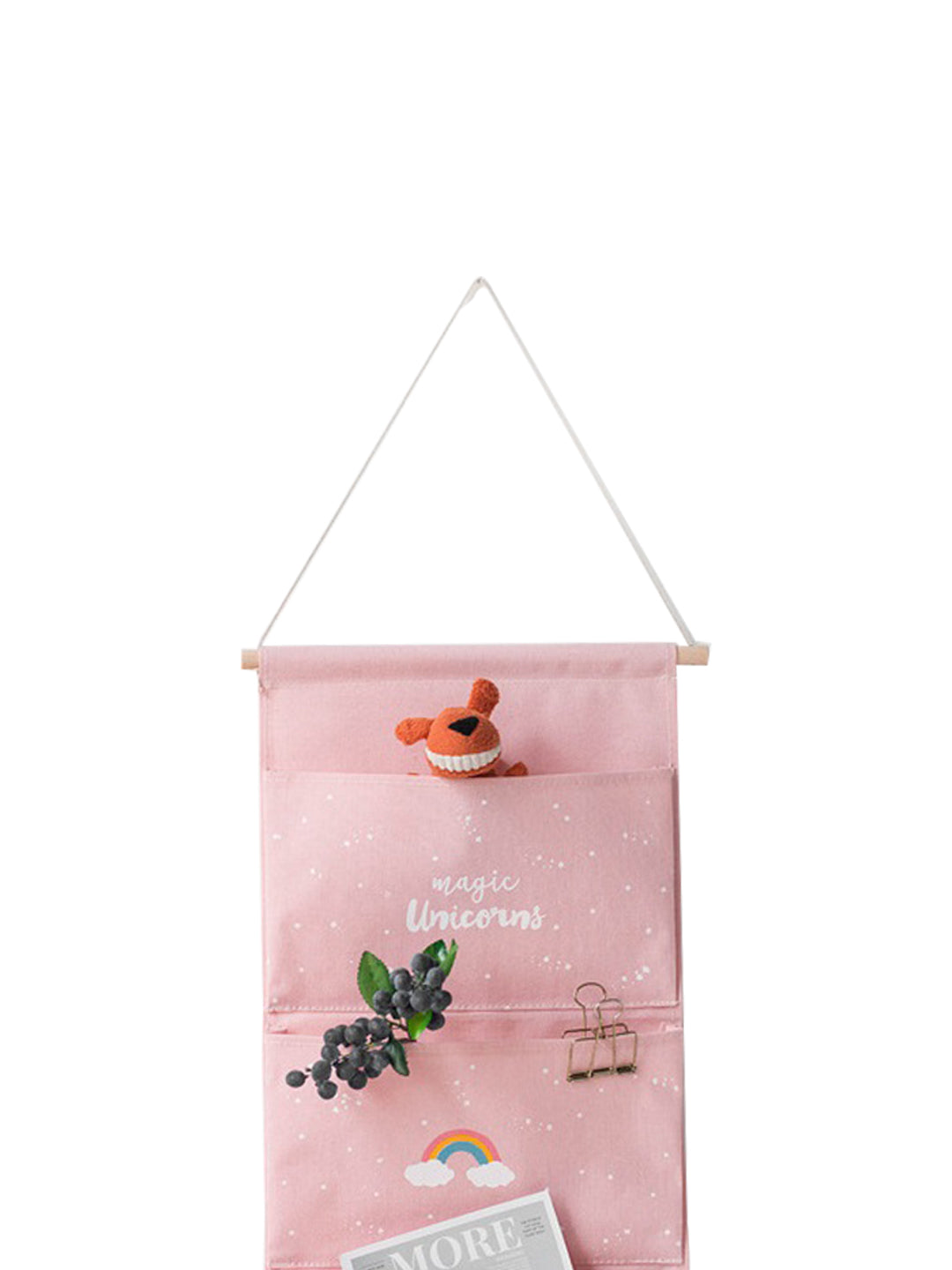 VON CASA Wall Hanging Storage Bag With 3 Pocket And Key Hook - Pink