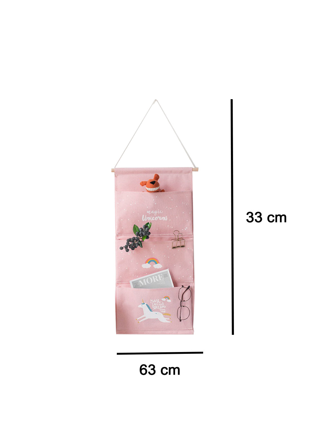 VON CASA Wall Hanging Storage Bag With 3 Pocket And Key Hook - Pink