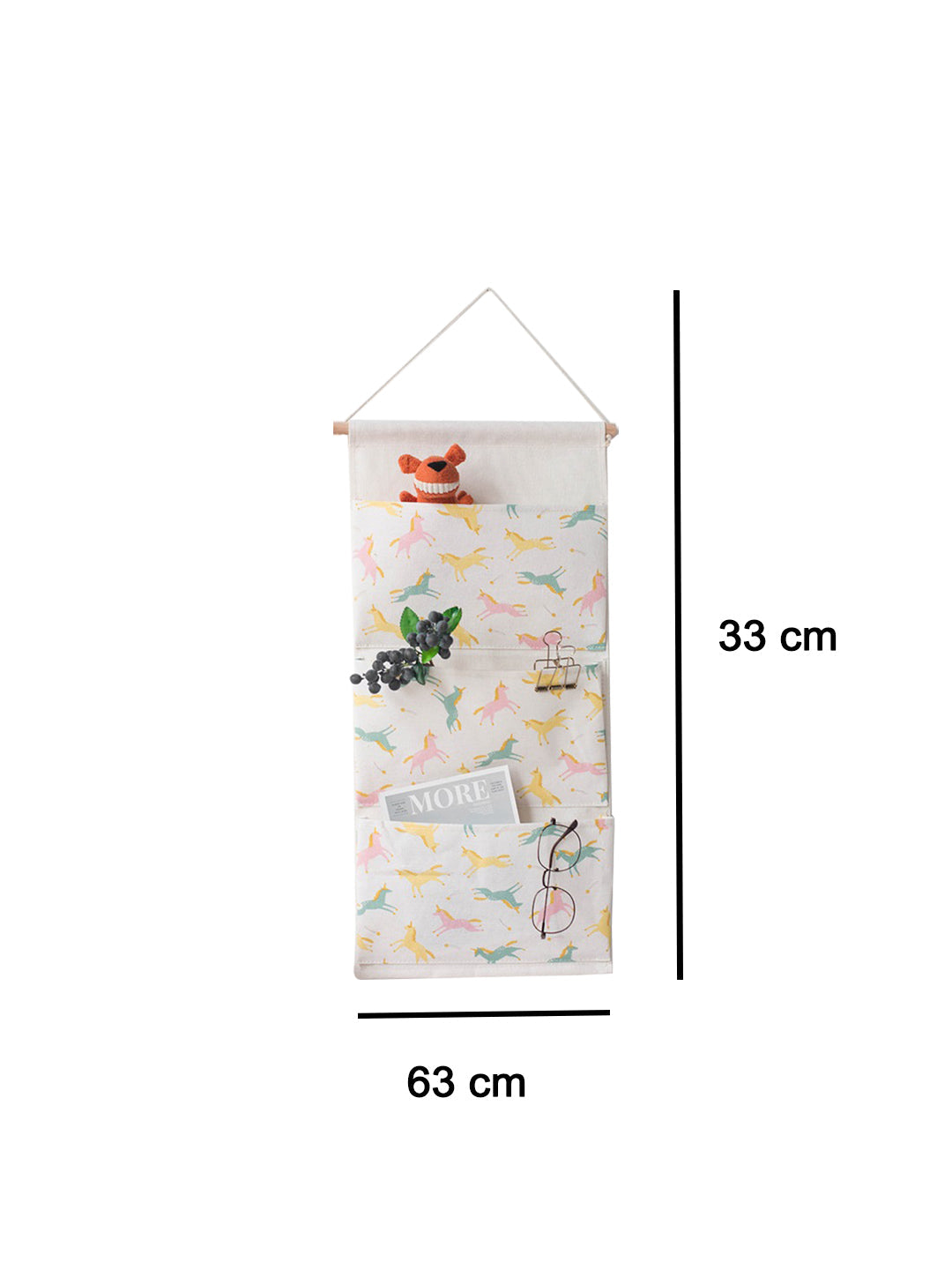 VON CASA Wall Hanging Storage Bag With 3 Pocket And Key Hook - White
