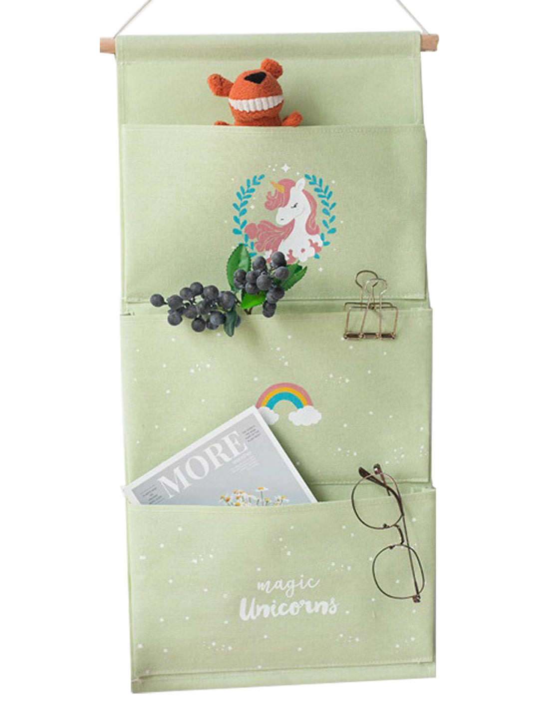 VON CASA Wall Hanging Storage Bag With 3 Pocket And Key Hook - Blue