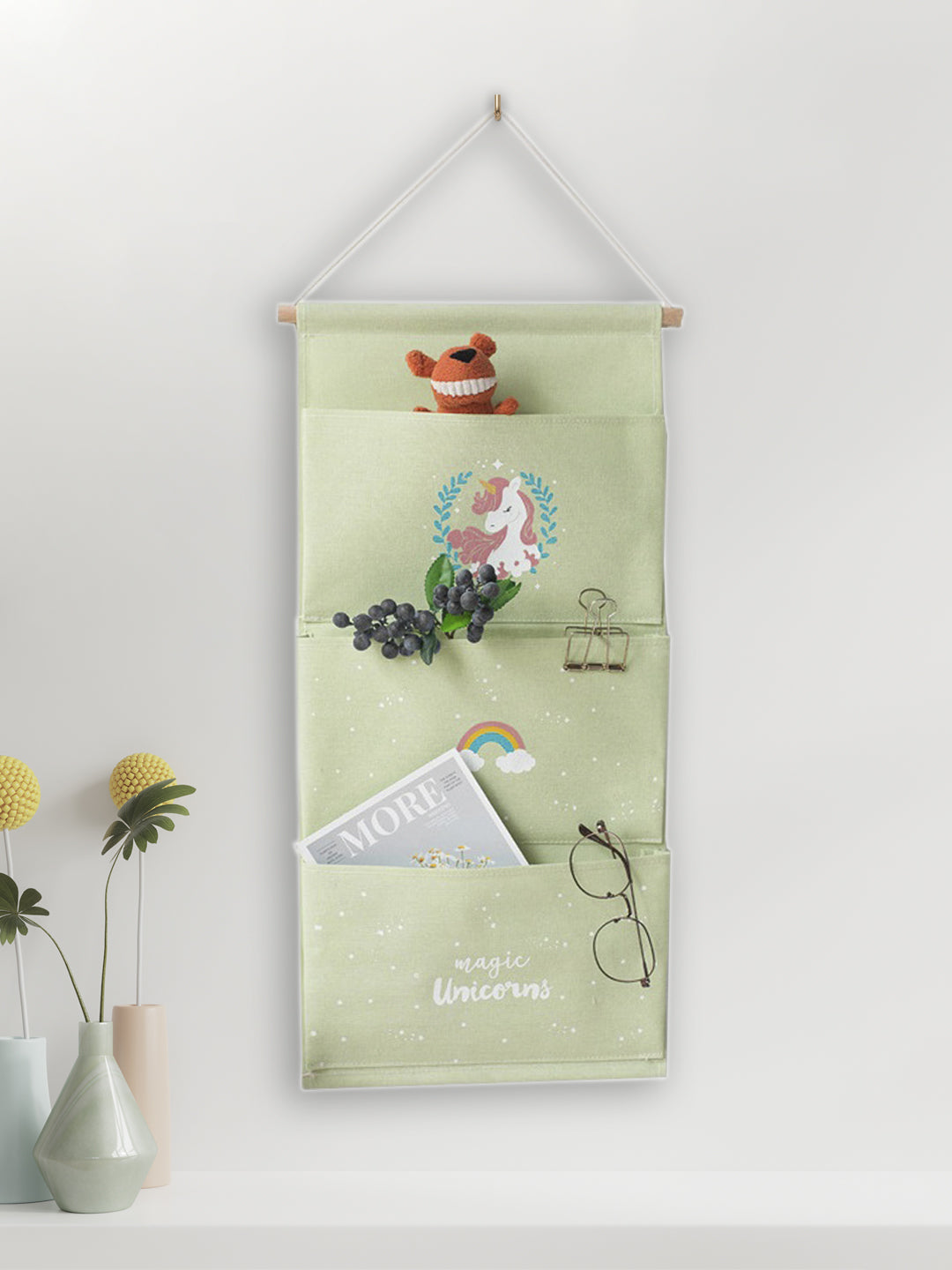 VON CASA Wall Hanging Storage Bag With 3 Pocket And Key Hook - Blue