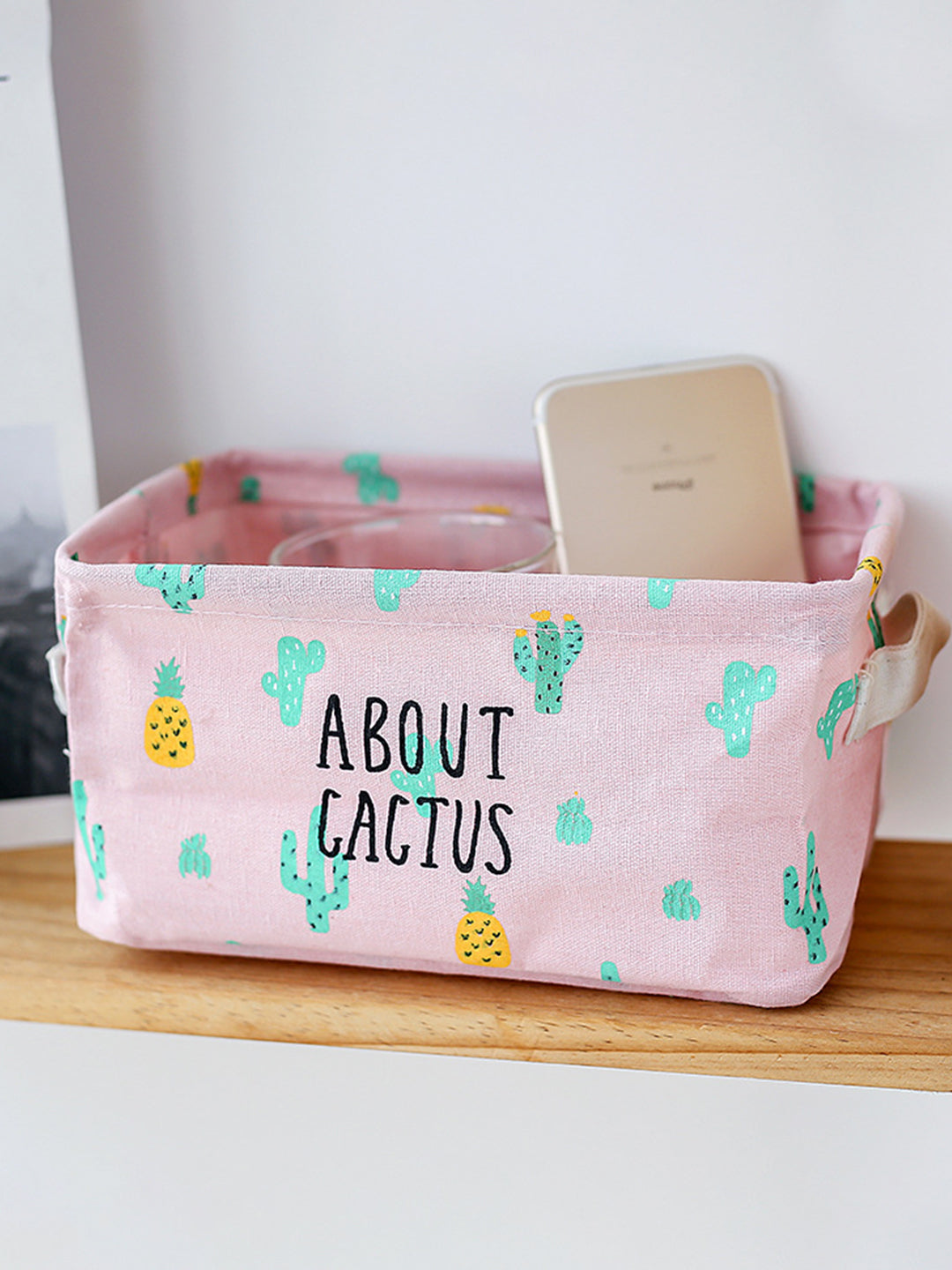 VON CASA Canvas Fabric Storage Bin With Handles - Pink