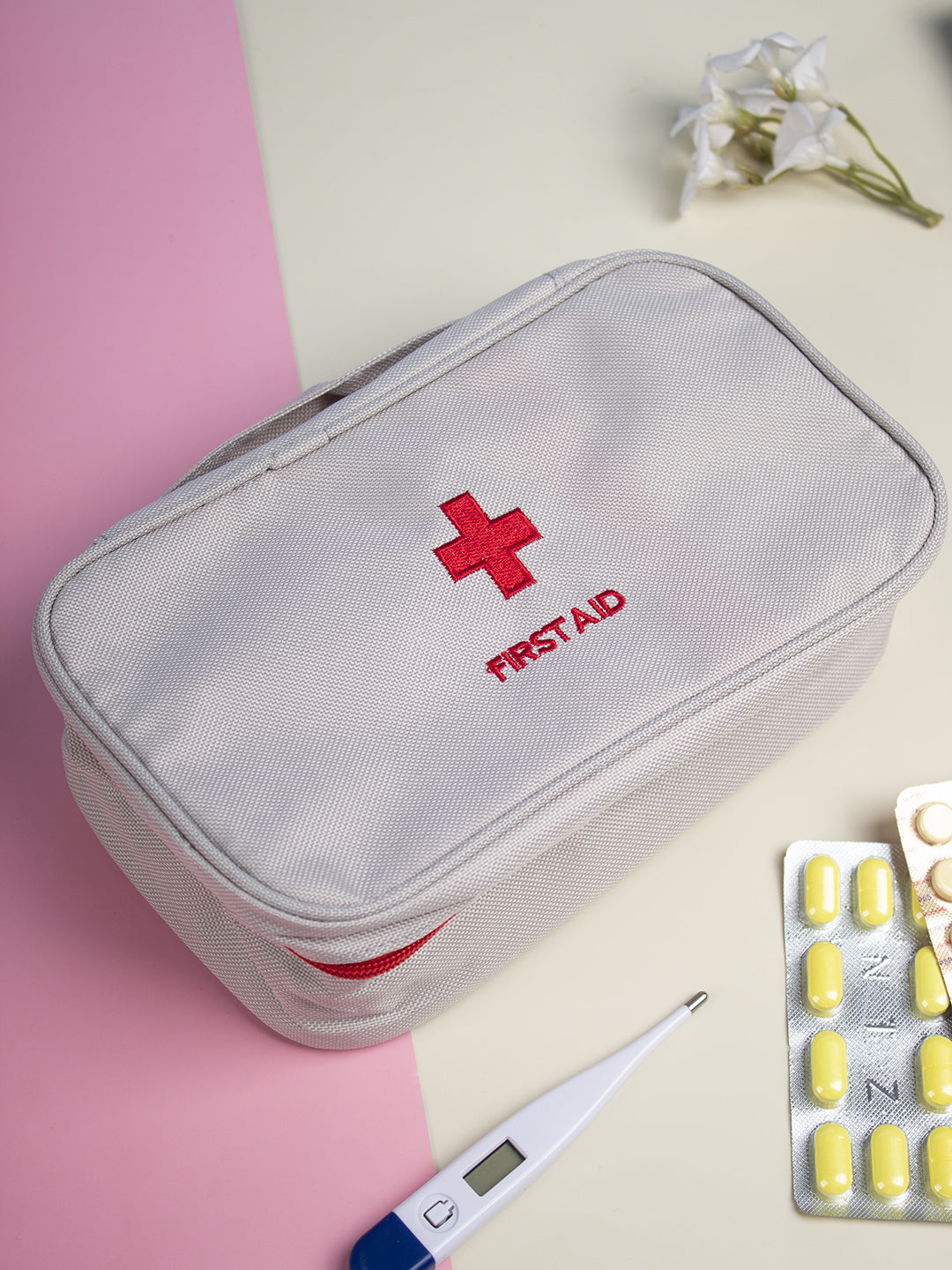 VON CASA Rectangular Polyester First Aid Box - Light Grey