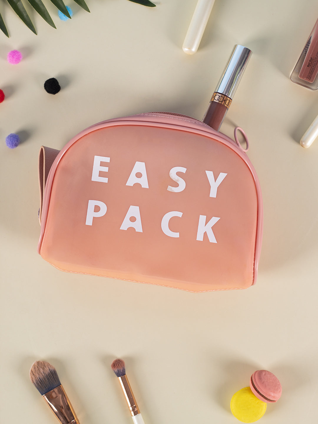 VON CASA D Shaped Plastic Travel Pouch - Peach