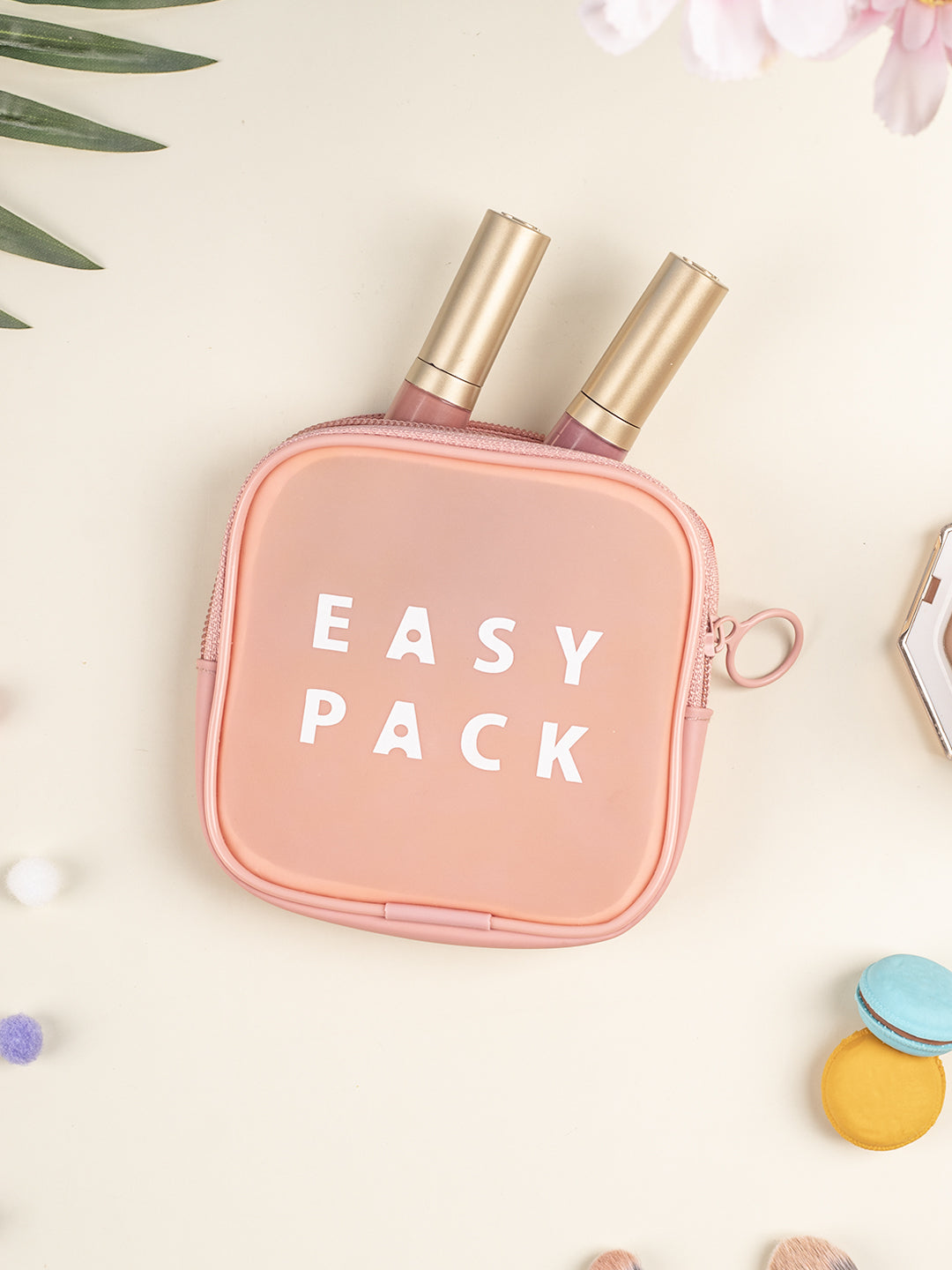 VON CASA Square Plastic Travel Pouch - Easy Pack - Peach