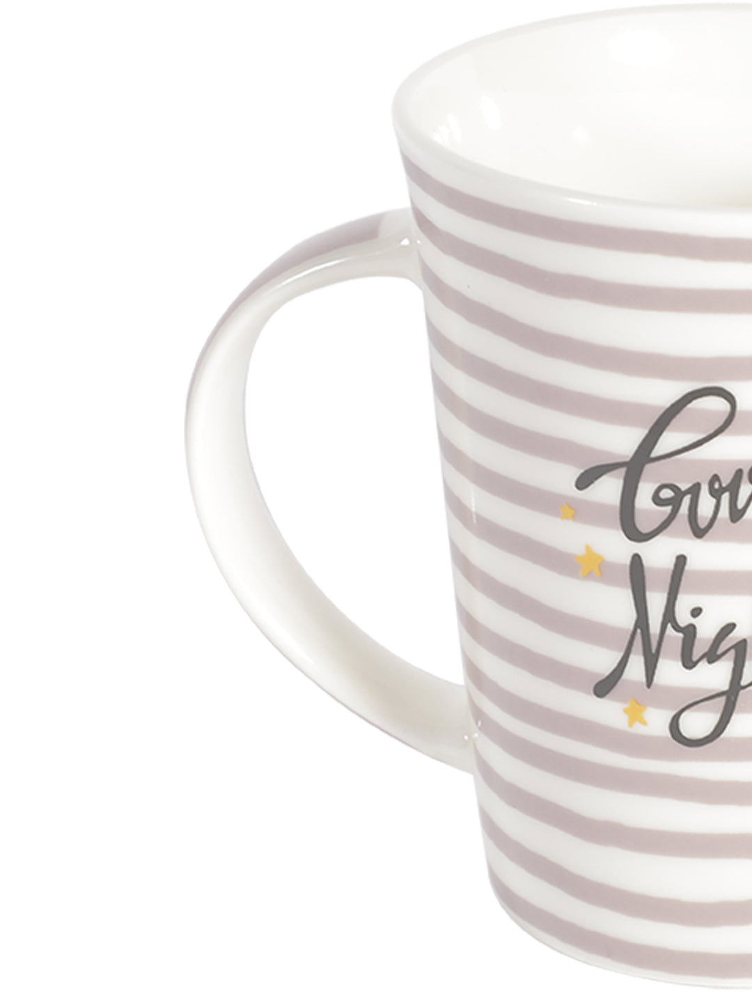 VON CASA 300Ml Ceramic Side Lines Coffee Mug - White