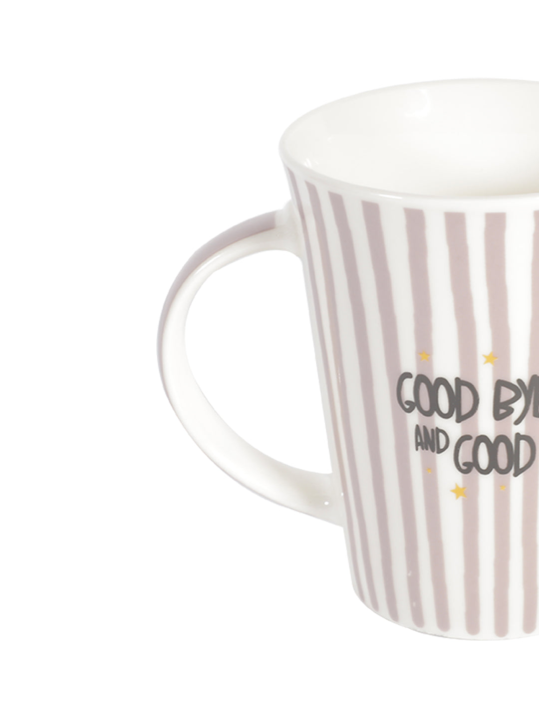 VON CASA 300Ml Ceramic Straight Lines Coffee Mug - White