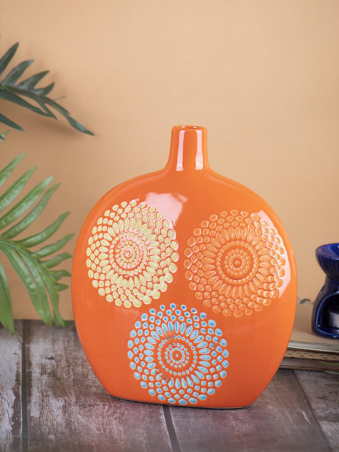 VON CASA Ceramic Multicolor Squared Oval Vase - VON CASA
